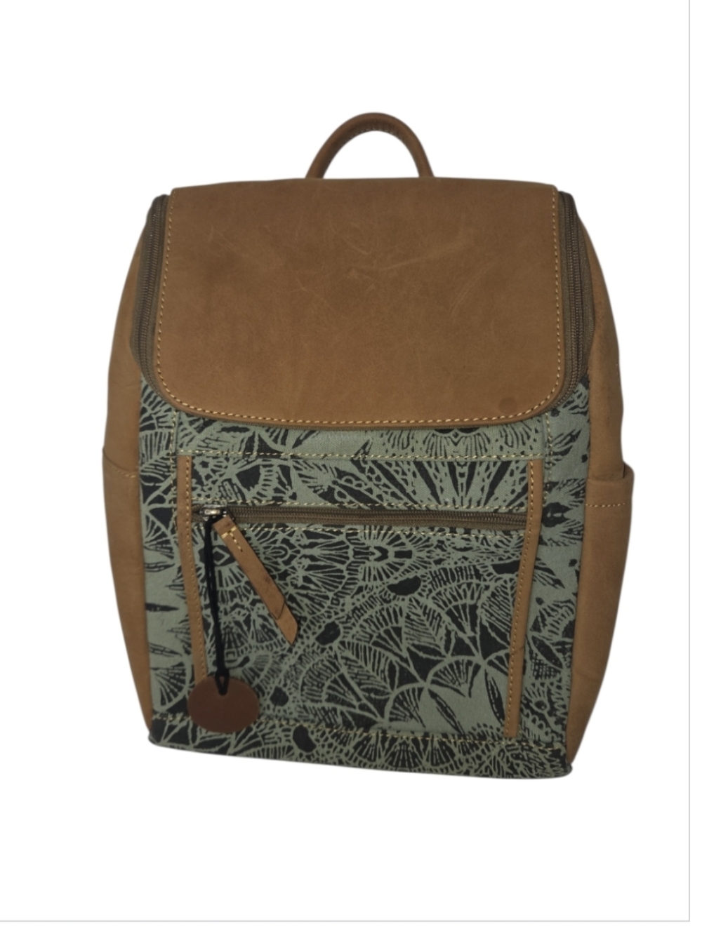 Myra Bison Flower Horse Trail Leather & Canvas Backpack